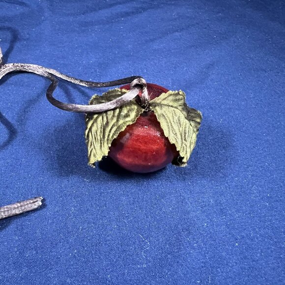 Jewelry - Handcrafted Wooden Apple Pendant Necklace With Velvet Rope - Unique Rustic Charm